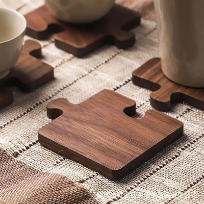 Puzzle Shaped Solid Wood Tea Coaster in Black Walnut